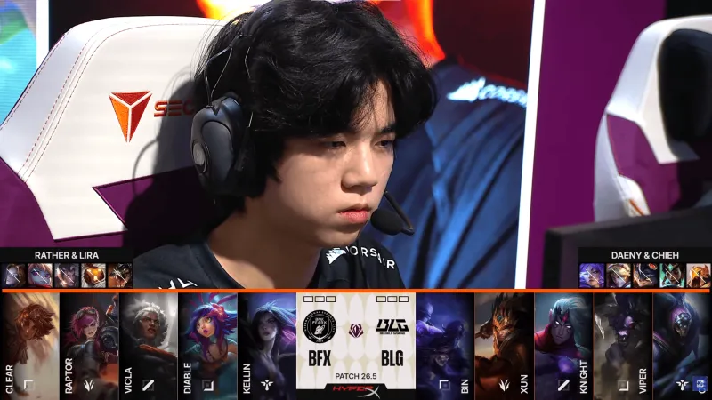 开云-BLG对阵BFX首局BP：knight一抢瑞兹，Diable选卡莎打韦鲁斯